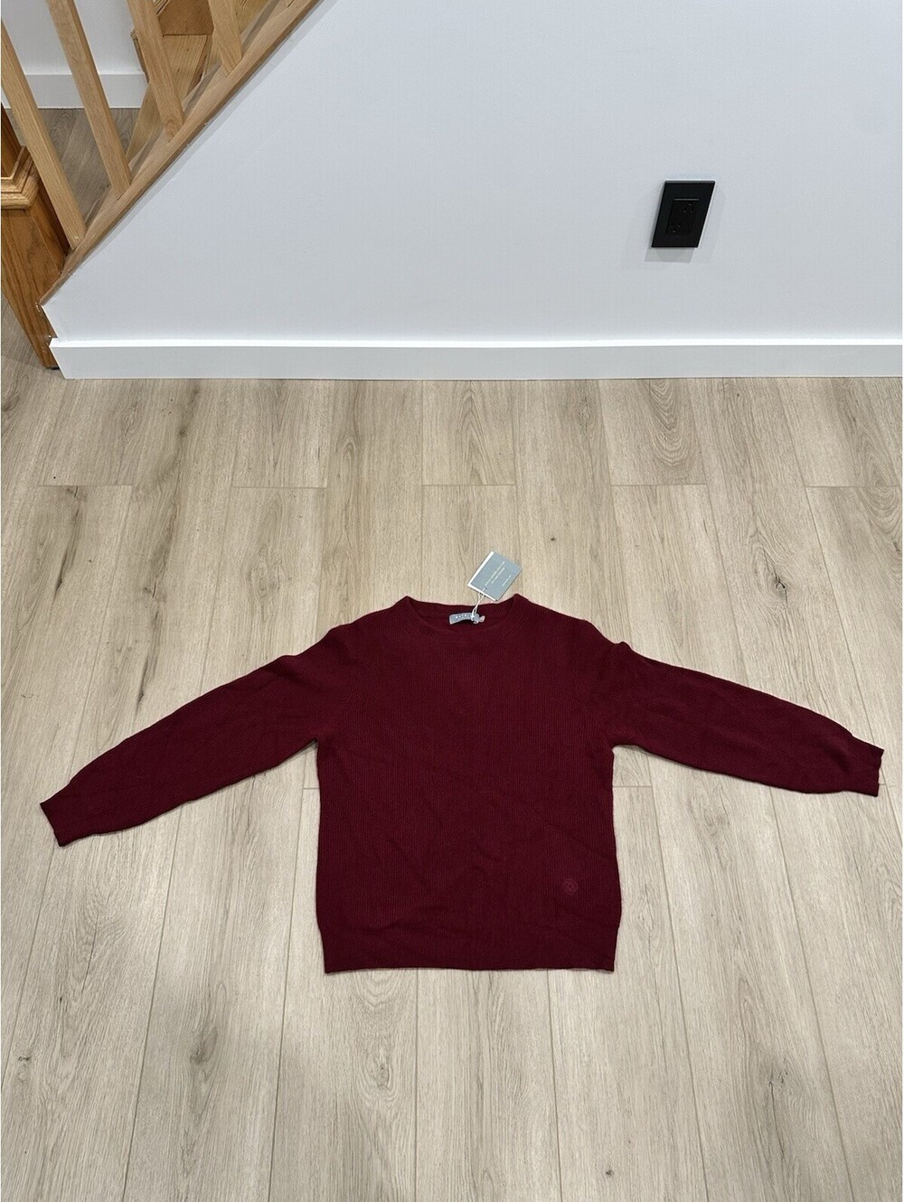 NWT Ravella Womens Cashmere Crewneck Sweater Almond Amaretti Large Burgundy Red